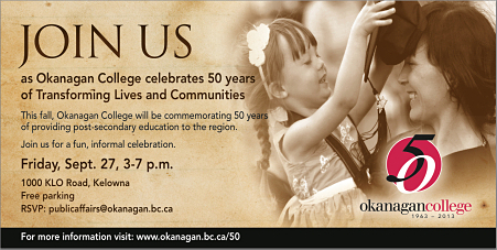 Okanagan College celebrates 50 years Sept 27